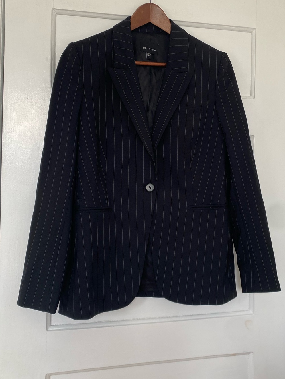 Judith and Charles black wool pinstripe blazer